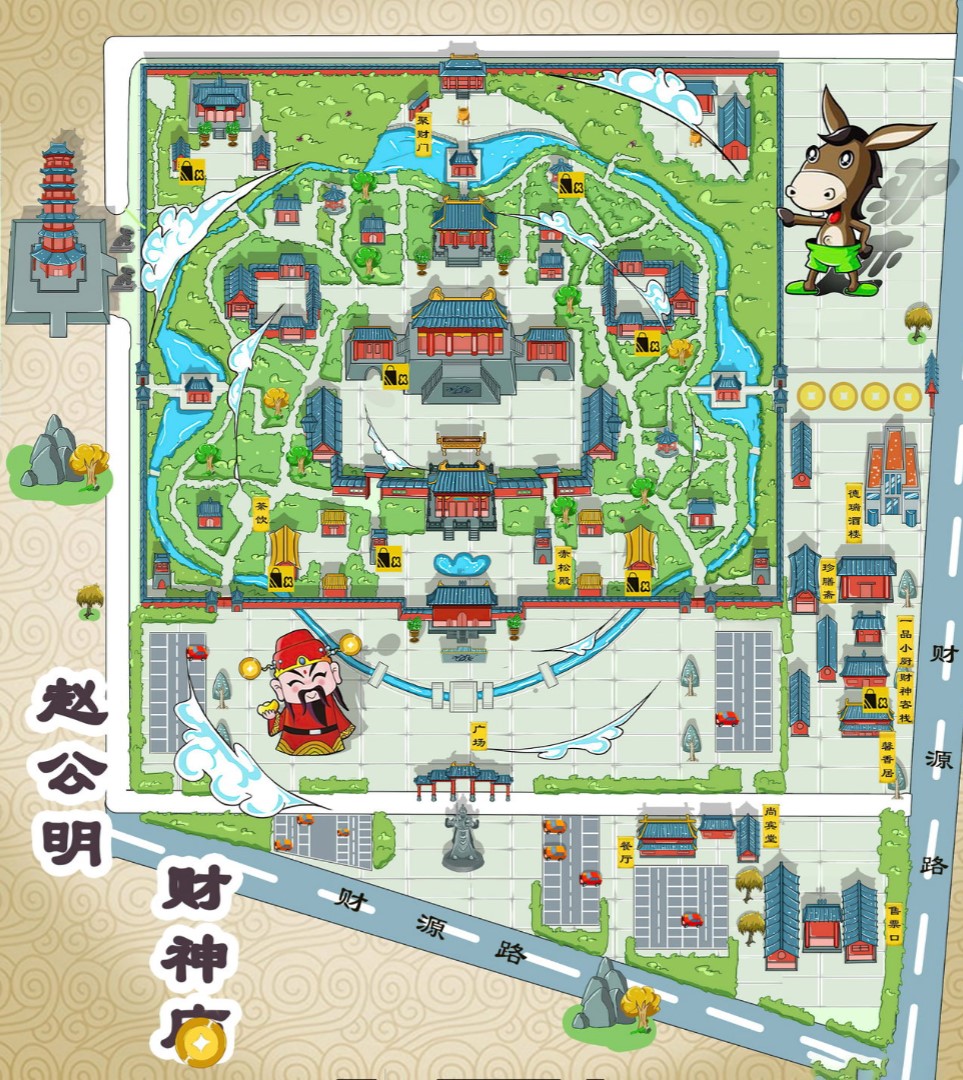汤旺河寺庙类手绘地图